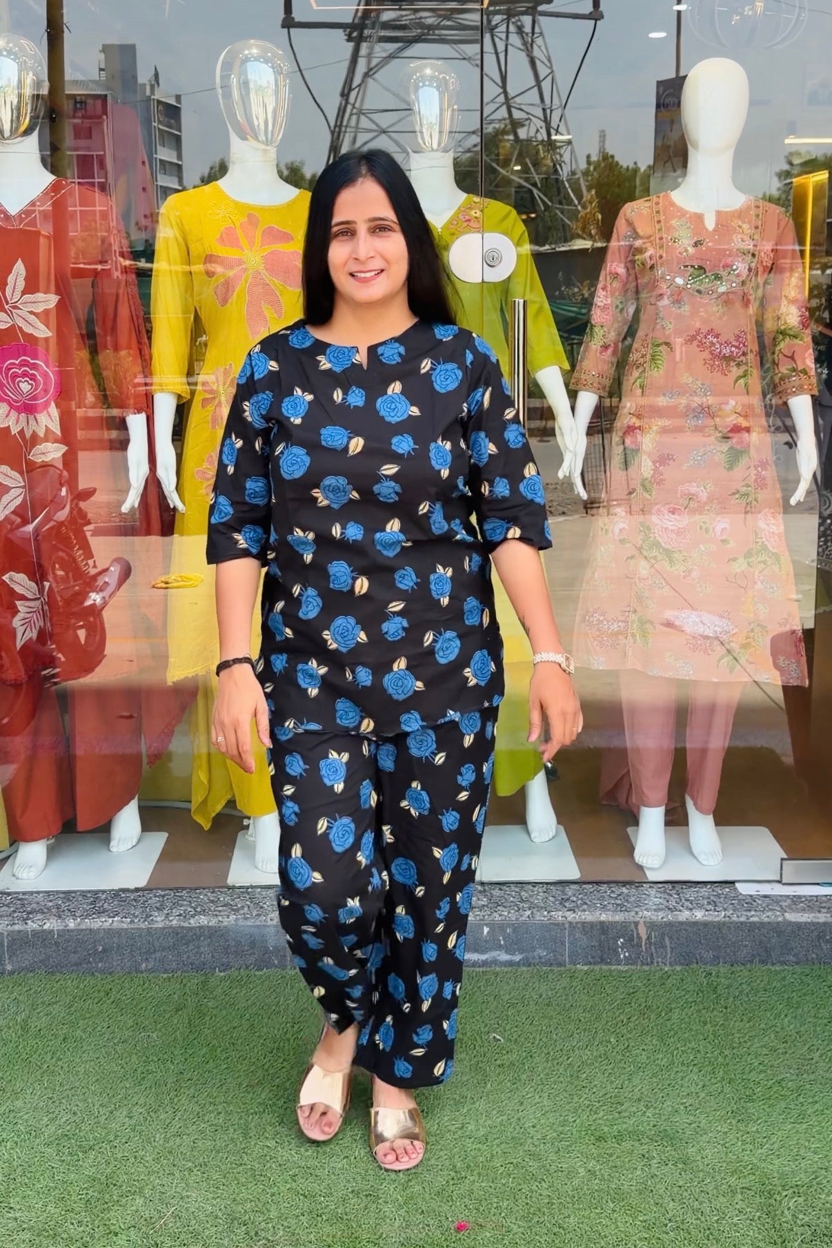 Black & Blue Rose Printed Co-Ord Set