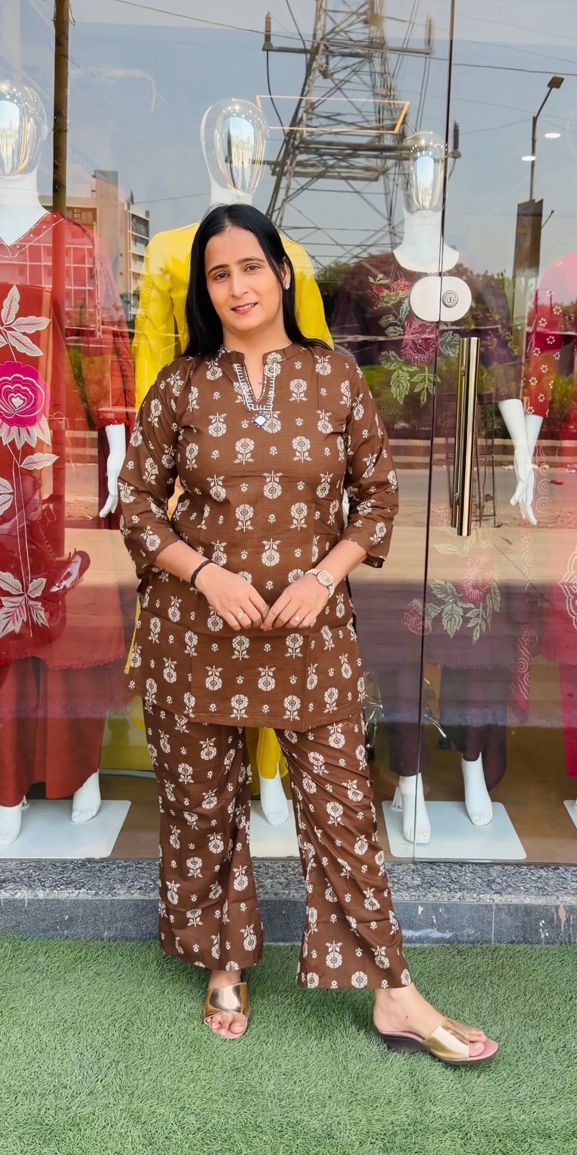 Beautiful Brown Floral Printed Co-Ord Set