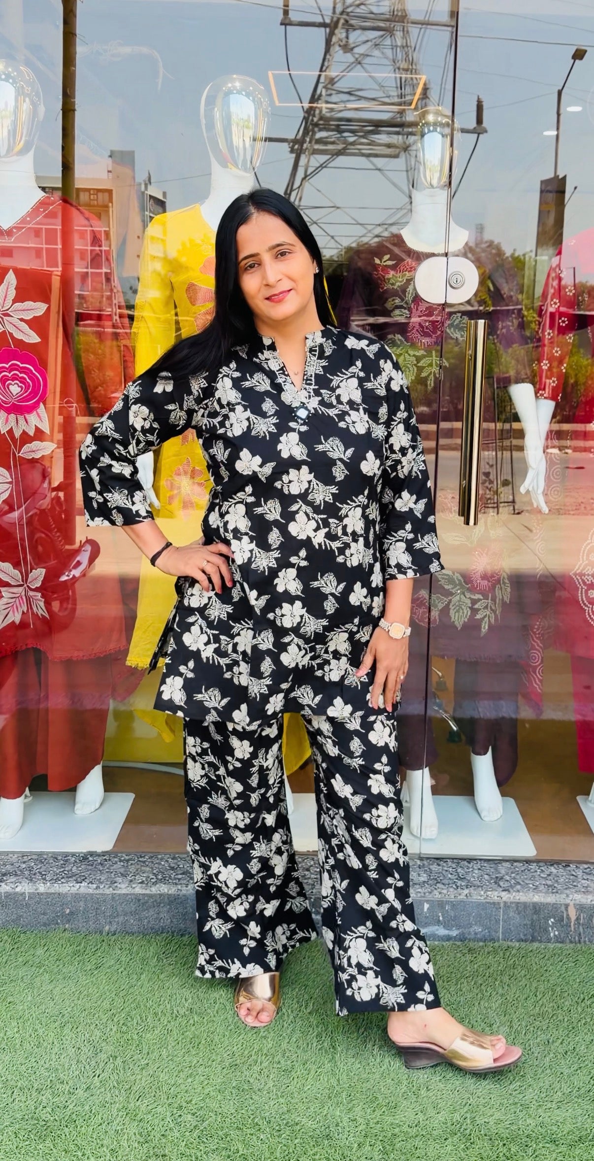 Classic Black & White Floral Printed Co-Ord Set
