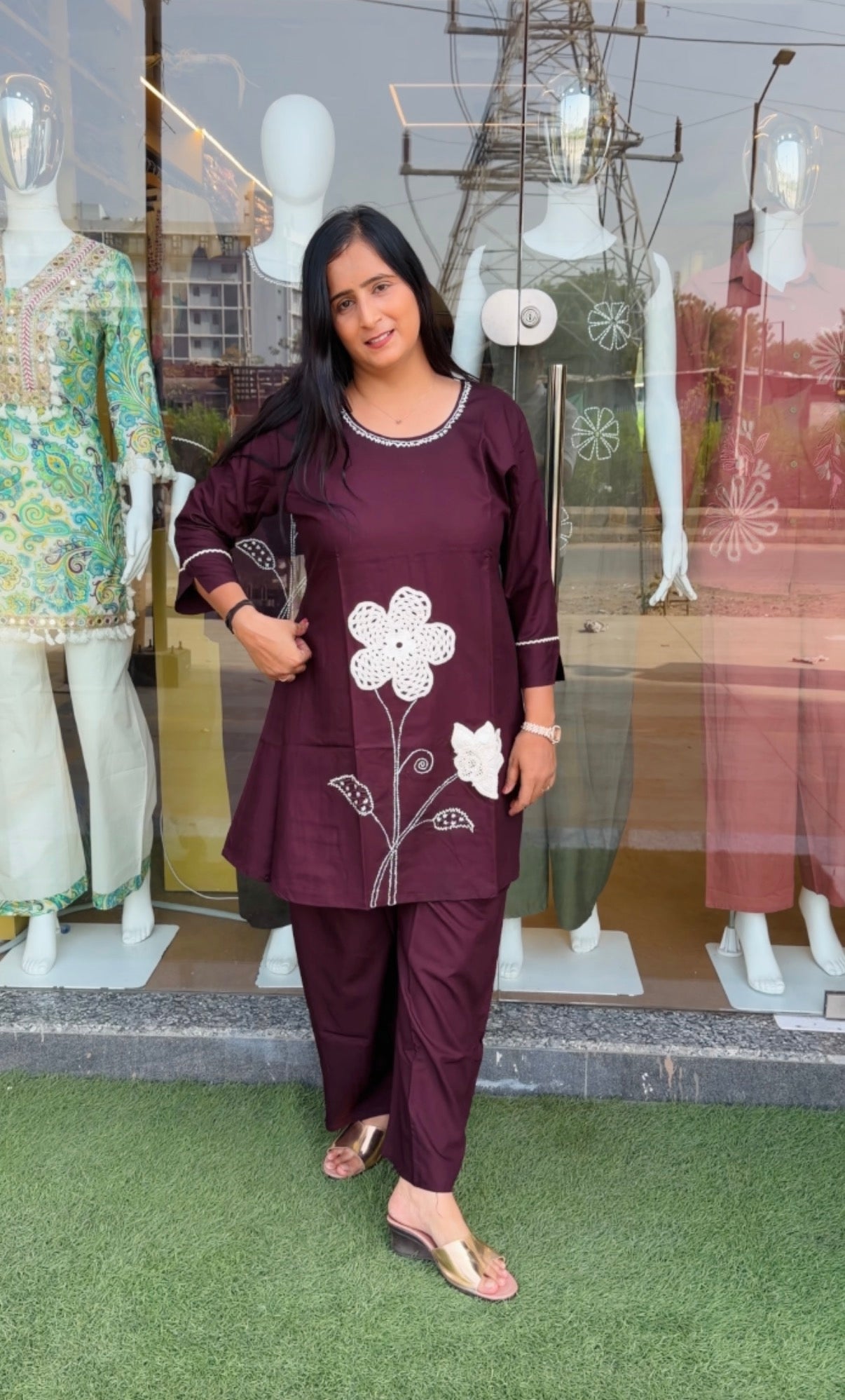 Fuchsia Floral Embroidered Kurta Pant Set