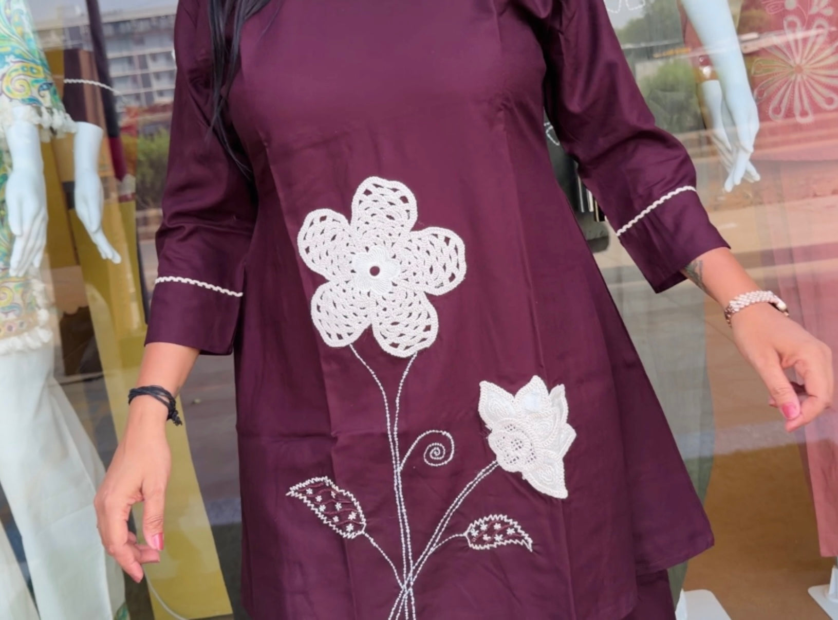Fuchsia Floral Embroidered Kurta Pant Set