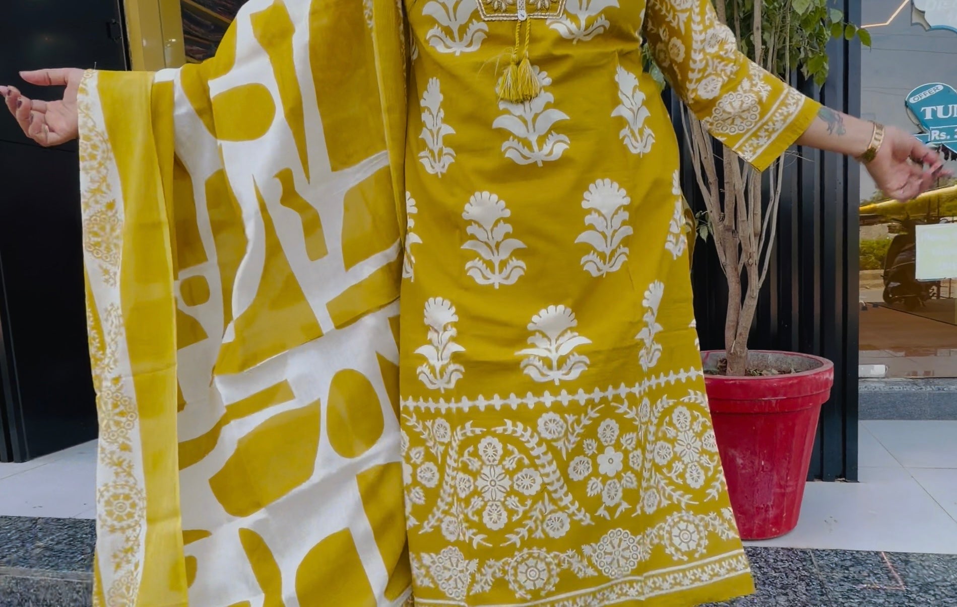 Mustard Bloom Printed Suit Set