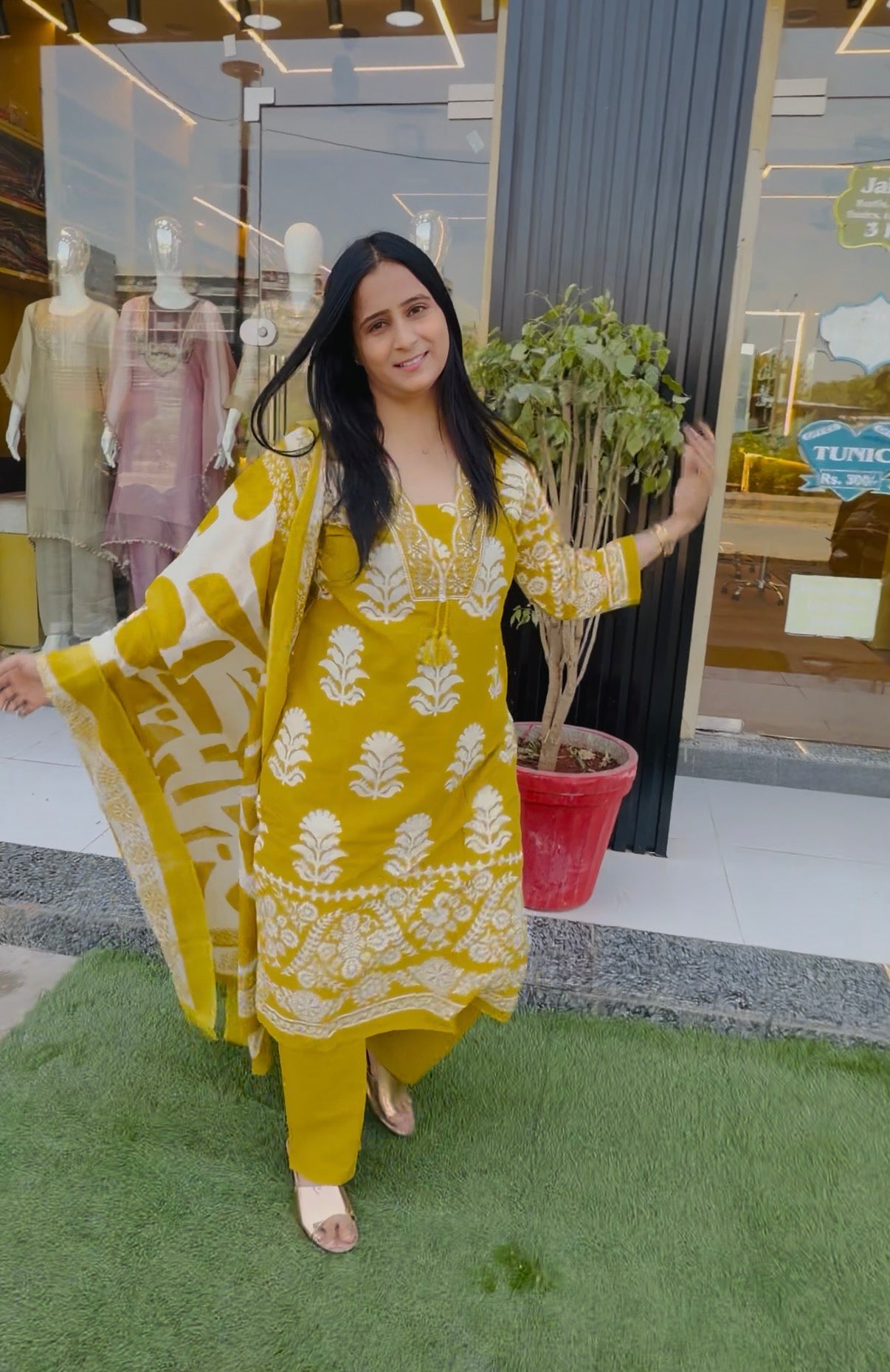 Mustard Bloom Printed Suit Set