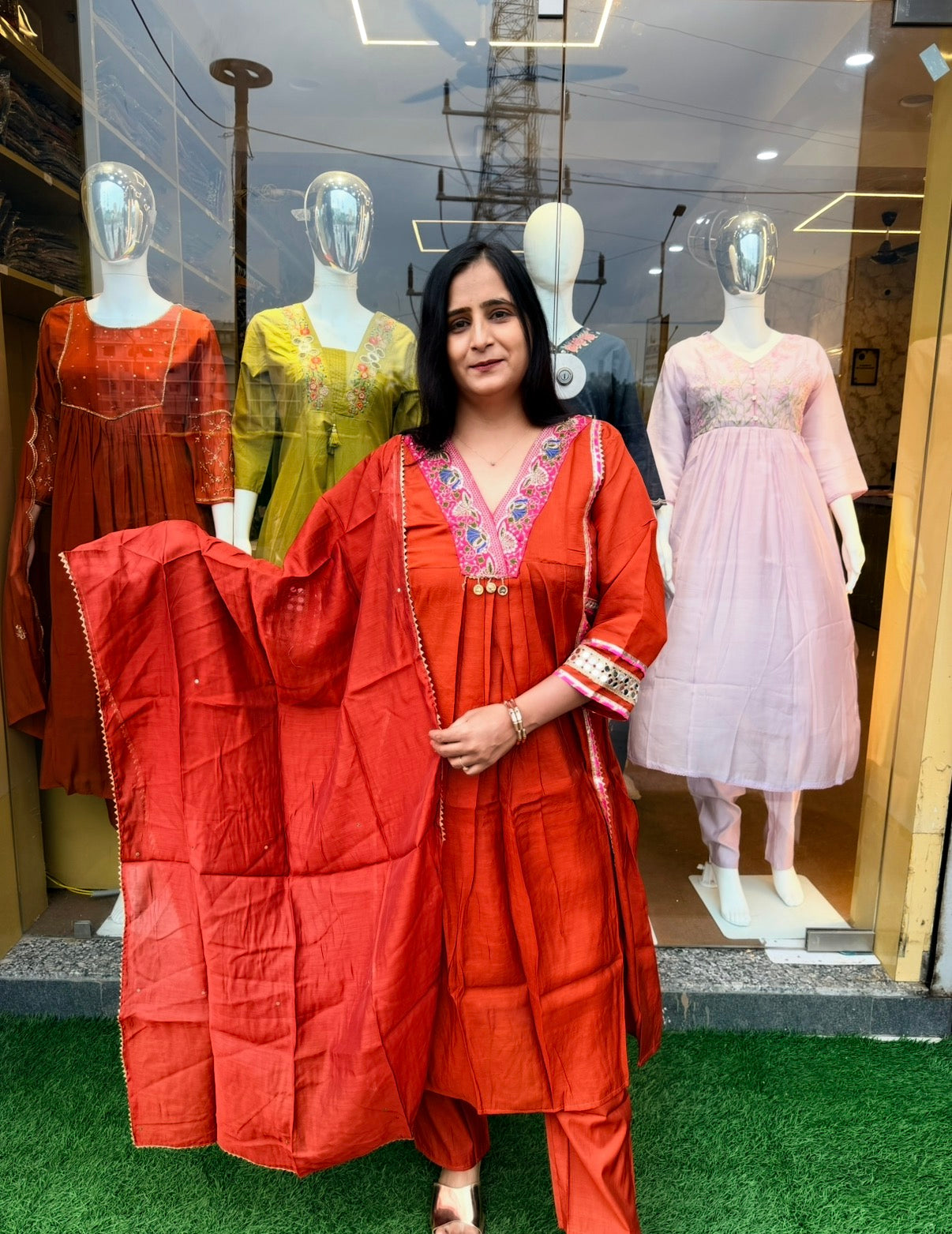 Mehfil Rust Embroidered Suit