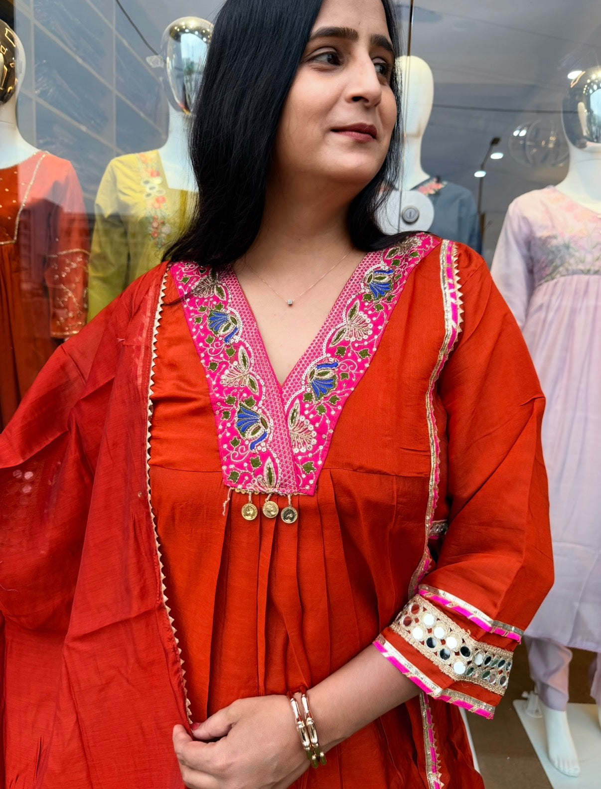 Mehfil Rust Embroidered Suit