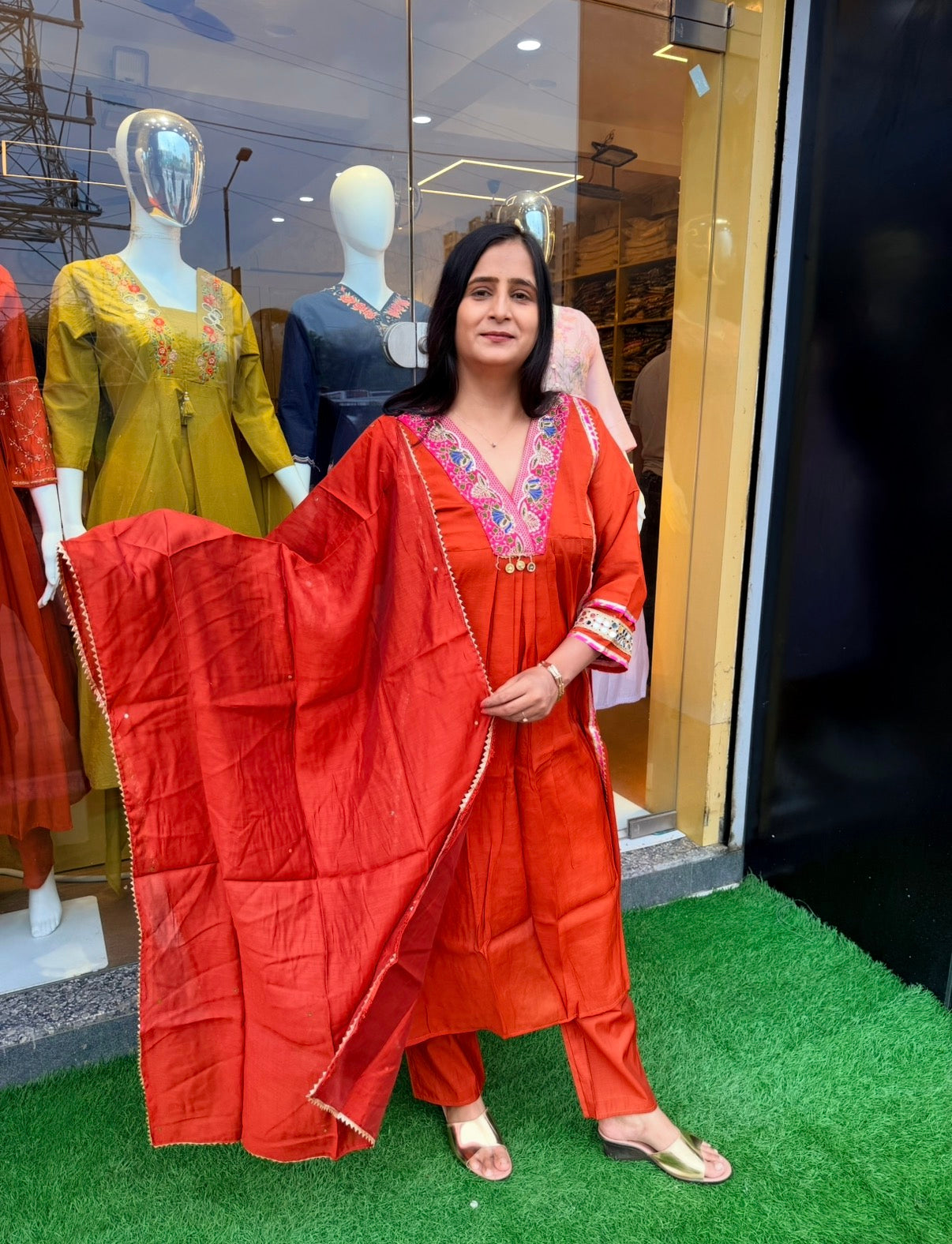 Mehfil Rust Embroidered Suit