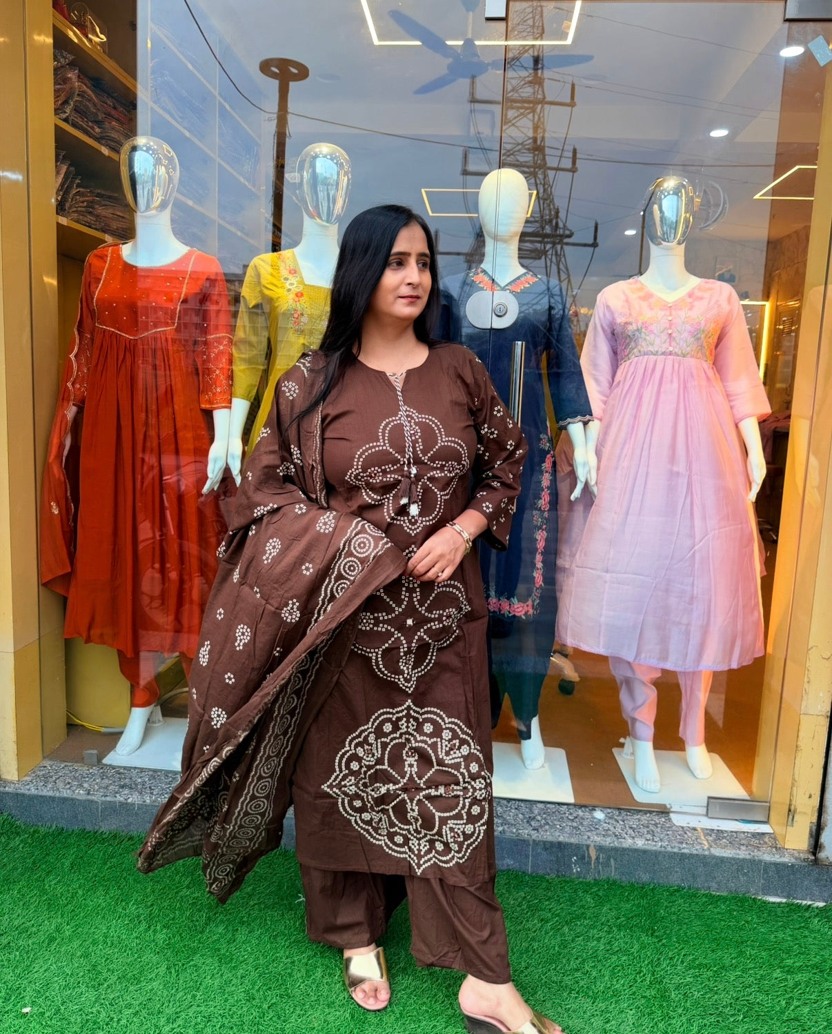 Chocolate Bandhani Bloom Suit Set