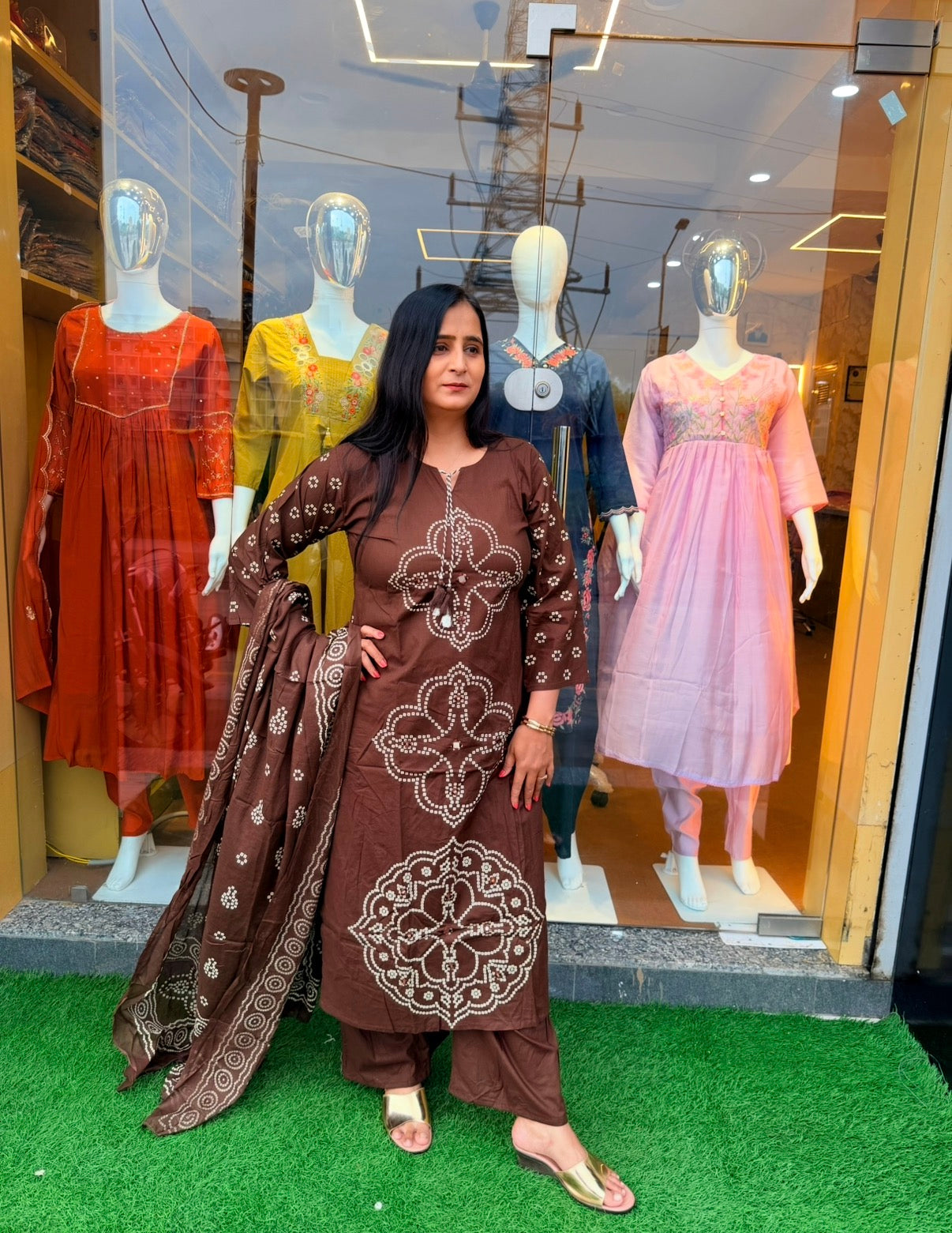Chocolate Bandhani Bloom Suit Set