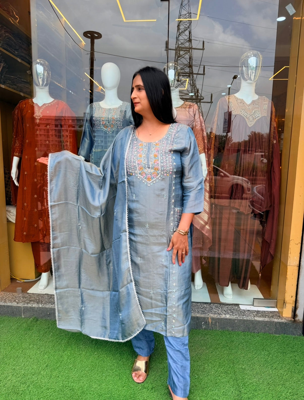 Misty Blue Embroidered Kurta Set