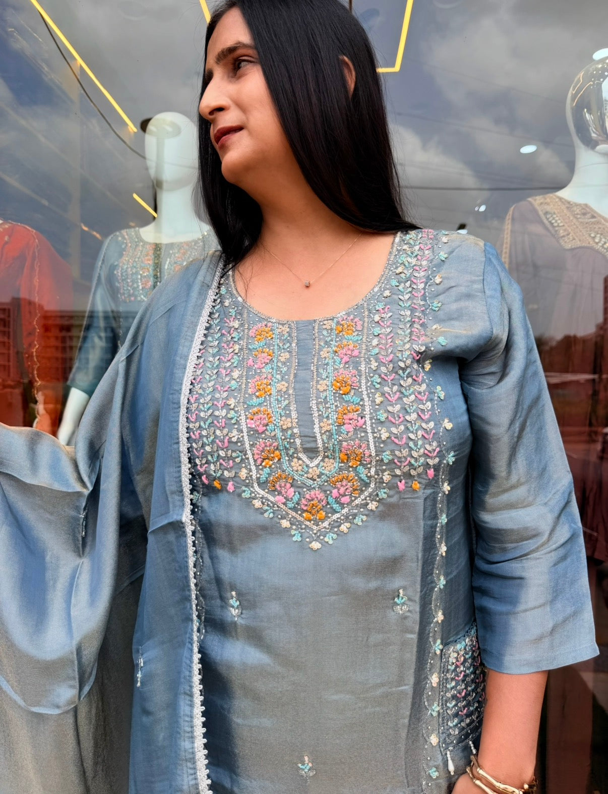 Misty Blue Embroidered Kurta Set
