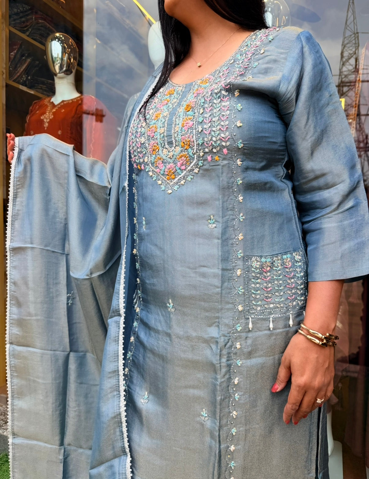 Misty Blue Embroidered Kurta Set