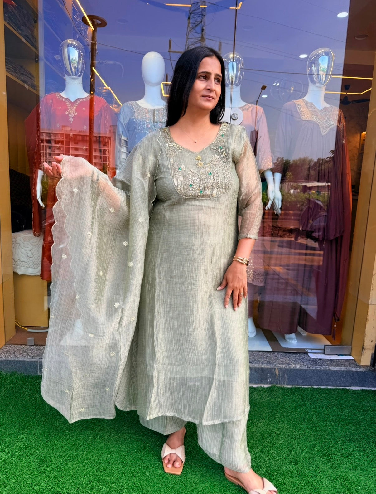 Aaira Sage Green Anarkali Set