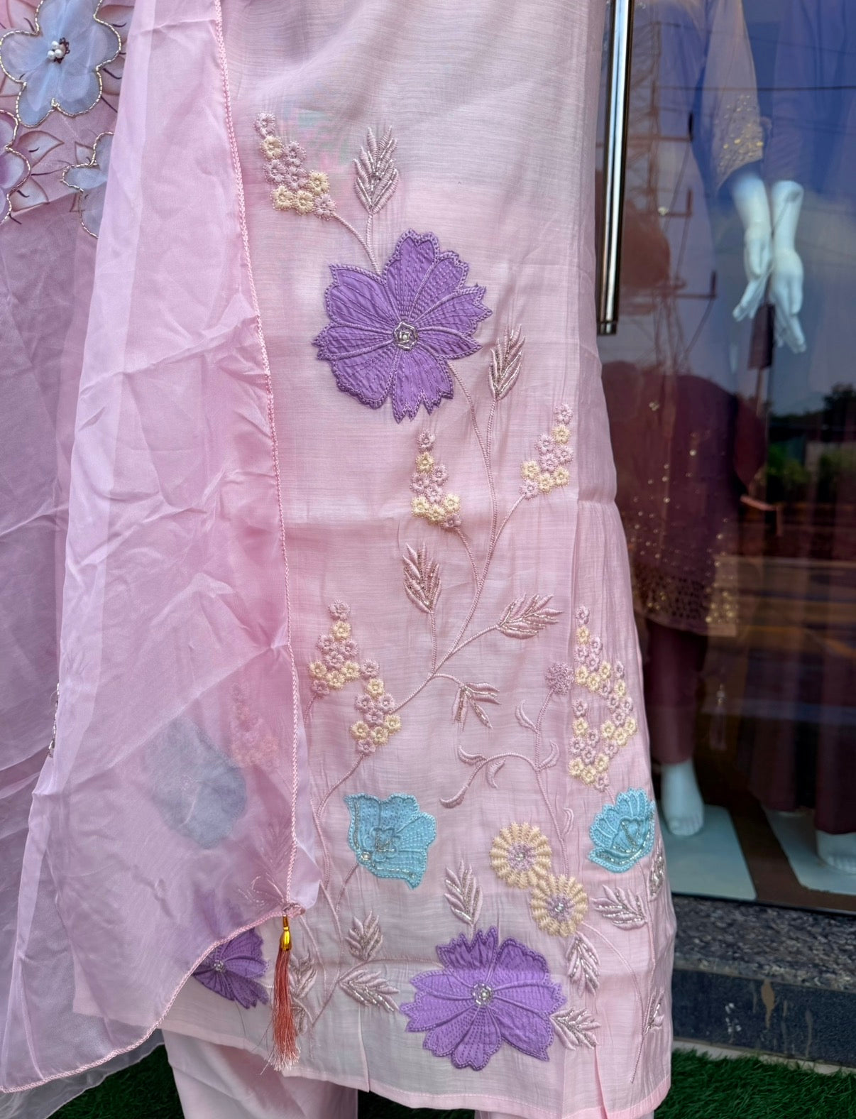 Pastel Petals Embroidered Suit