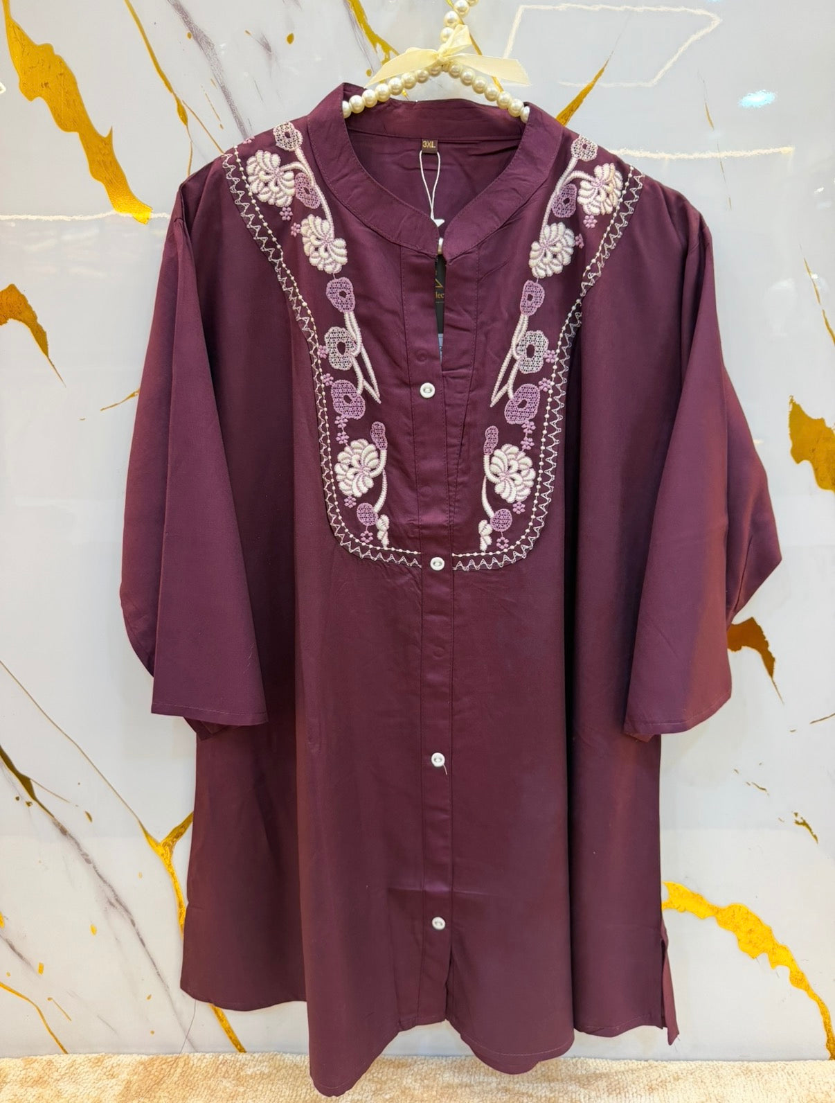 Velvet Vine Embroidered Tunic - Big Size