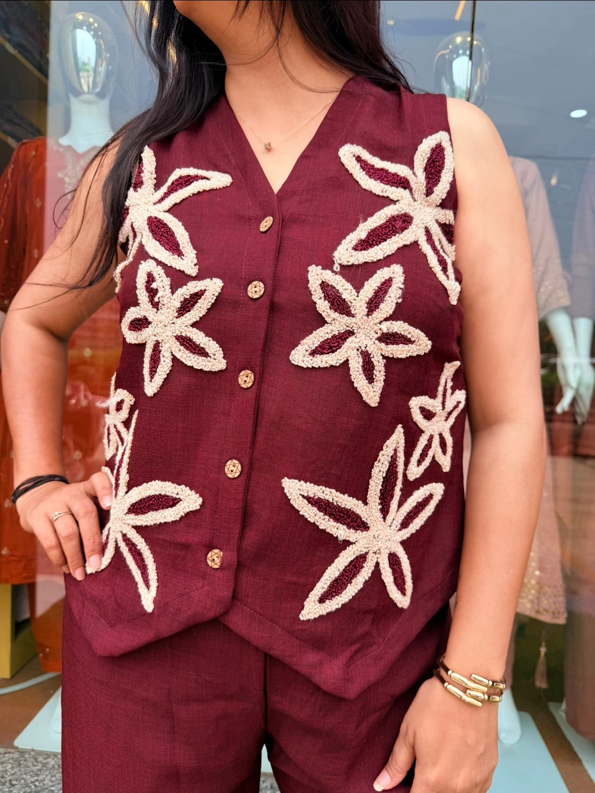 Wine Garden Floral Cordset With Sleeves Attached
