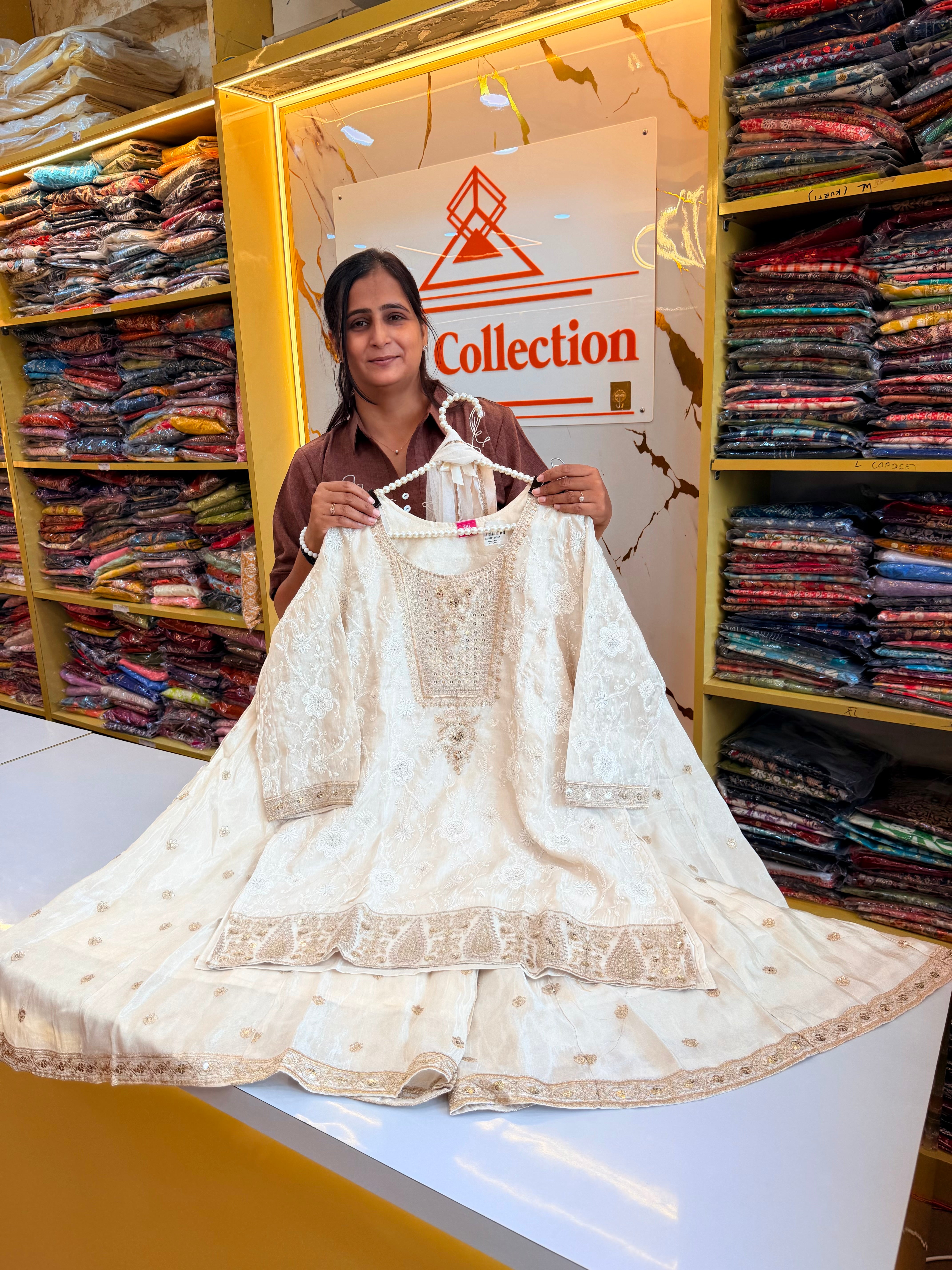 Ethereal Pearl Handcrafted Big Size Sharara Set