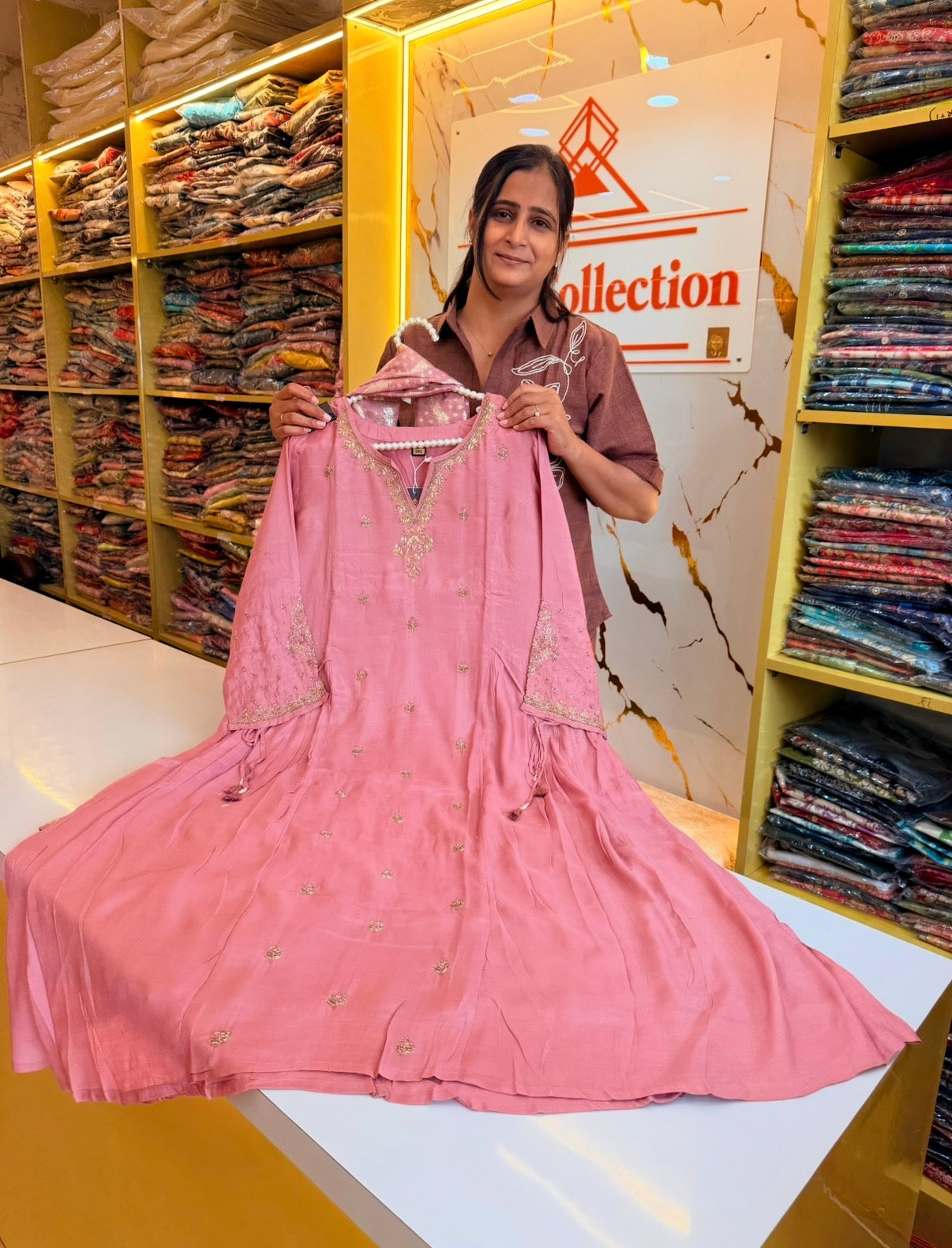 Gulabi Noor Flared Crape Big Size 3 Pcs Set