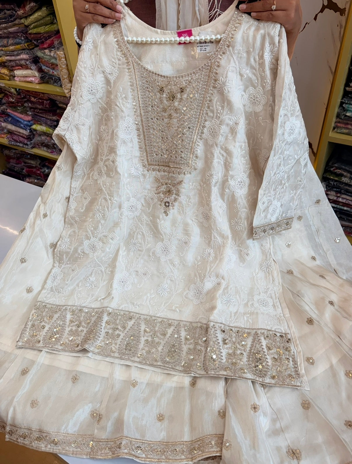 Ethereal Pearl Handcrafted Big Size Sharara Set