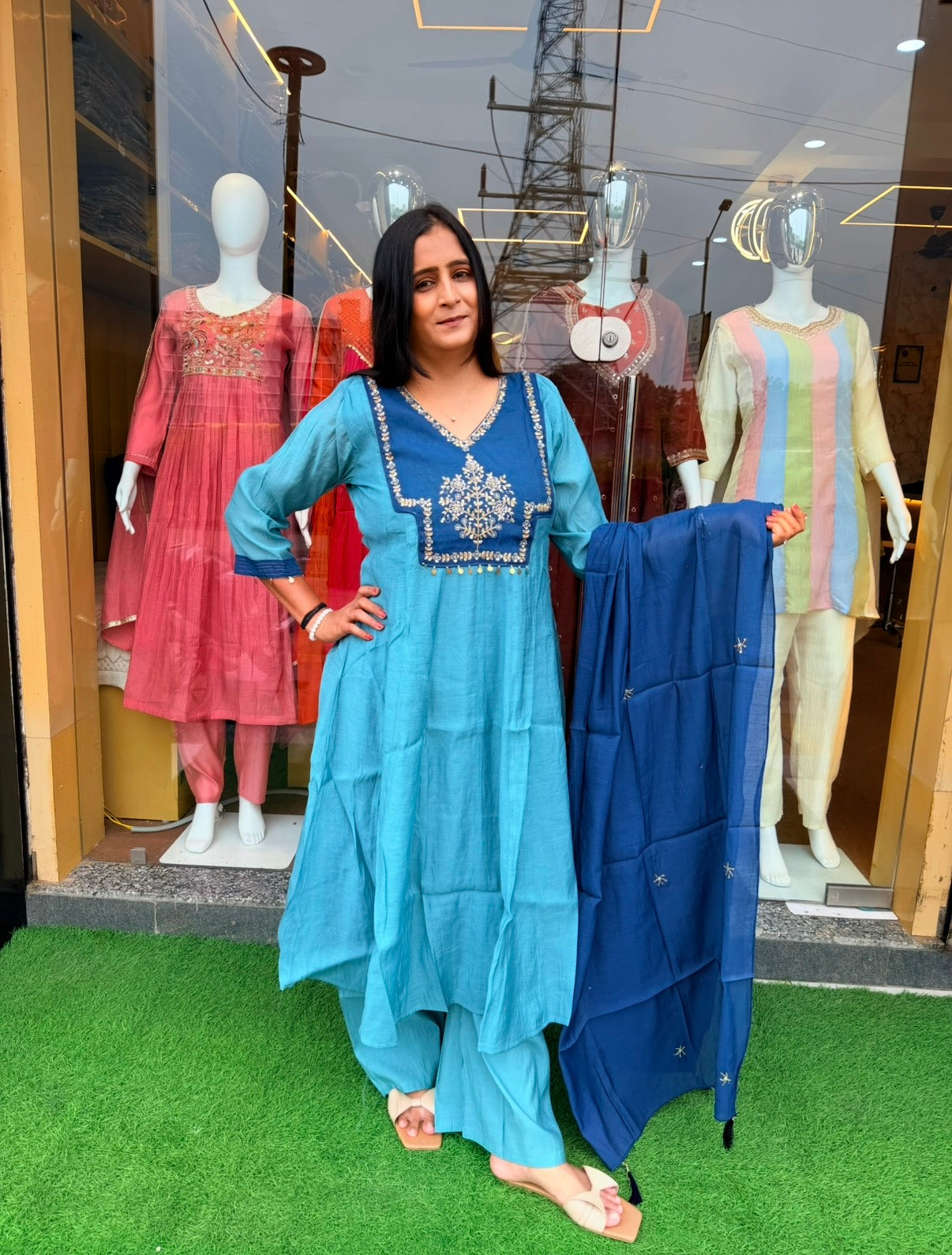 Aarohi Blue Embellished Kurta Set