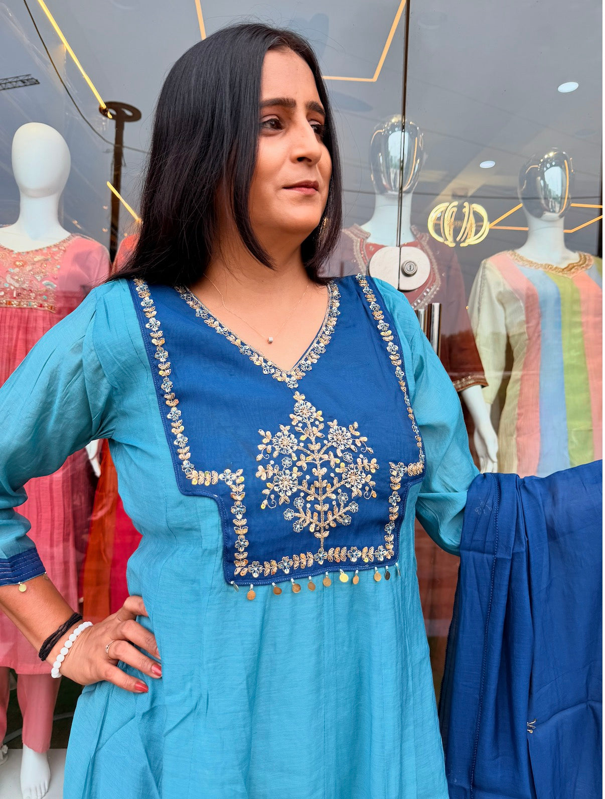 Aarohi Blue Embellished Kurta Set